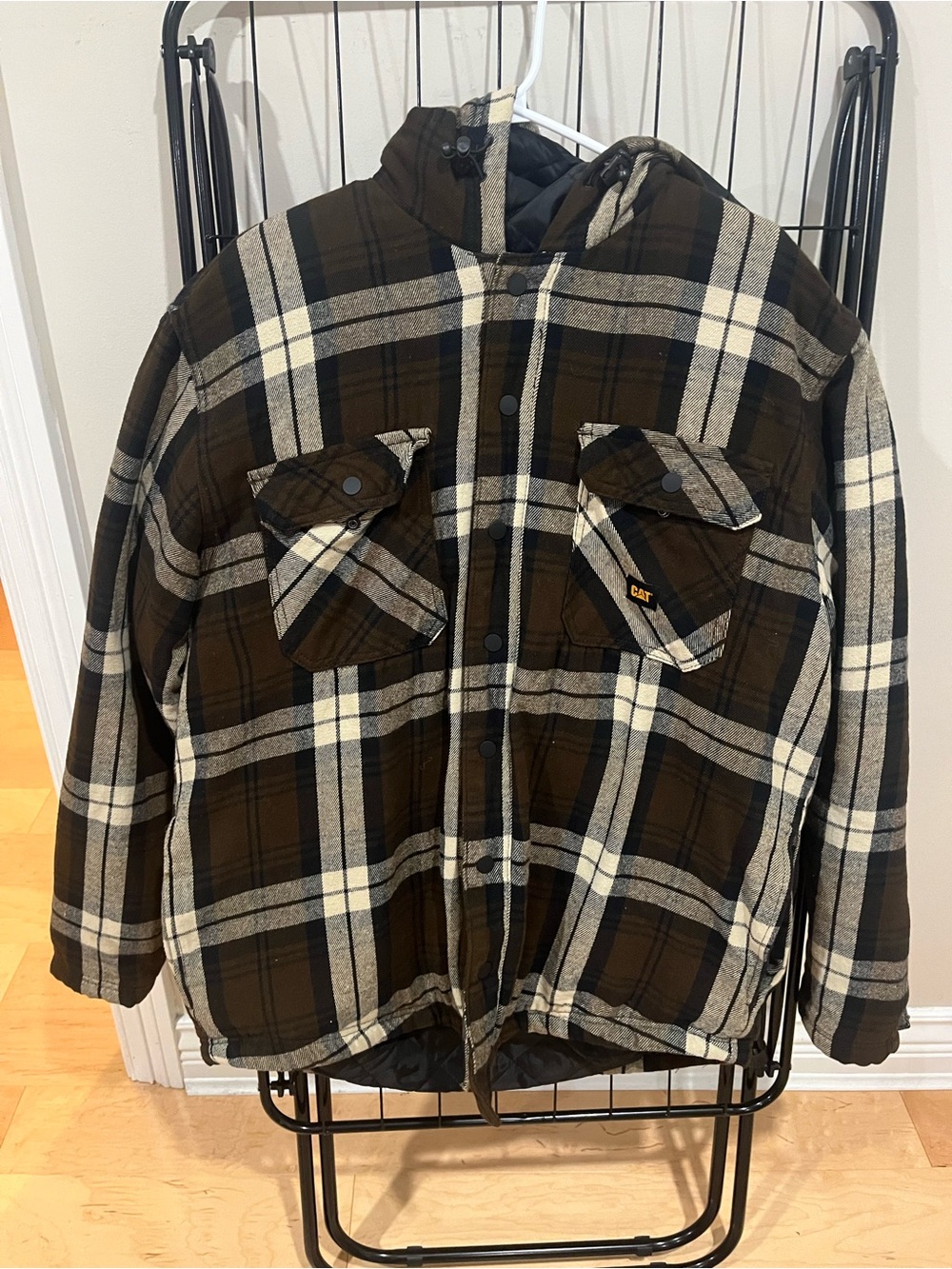 CAT Brown Plaid Insulated Hooded Puffer Jacket